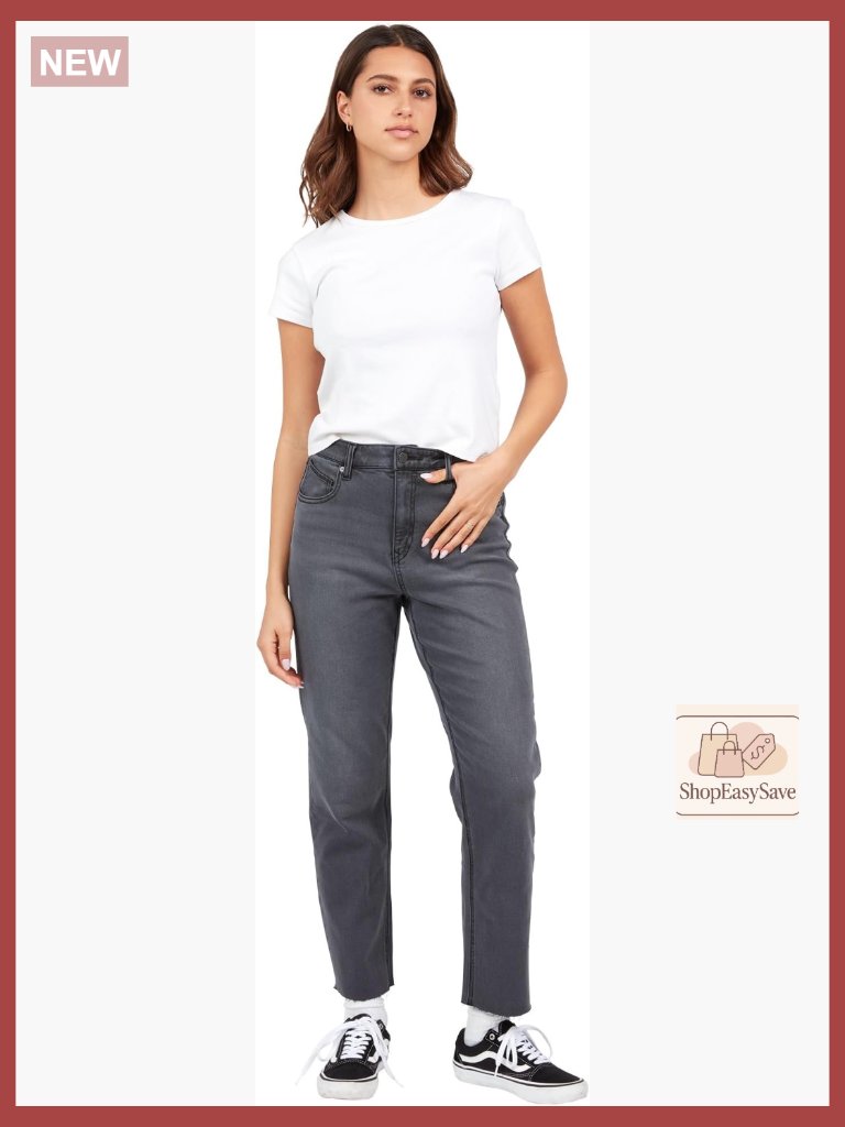 High Rise Straight Leg Jean Casual Classic 98% Cotton 2% Elastane Stretch Denim